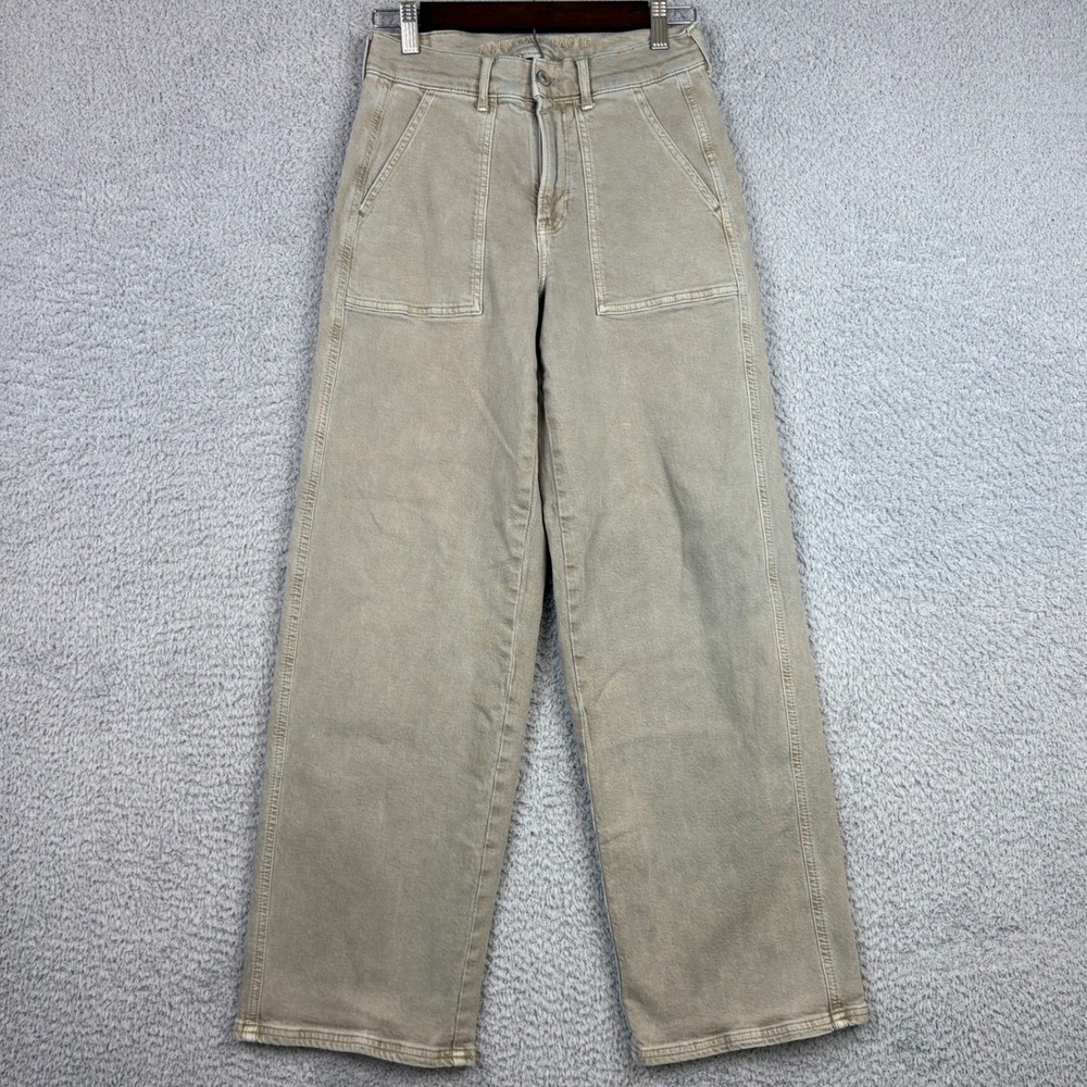 American Eagle Skater Jeans Womens 4 26x30 Tan Wide Leg Stretch Grunge Pants